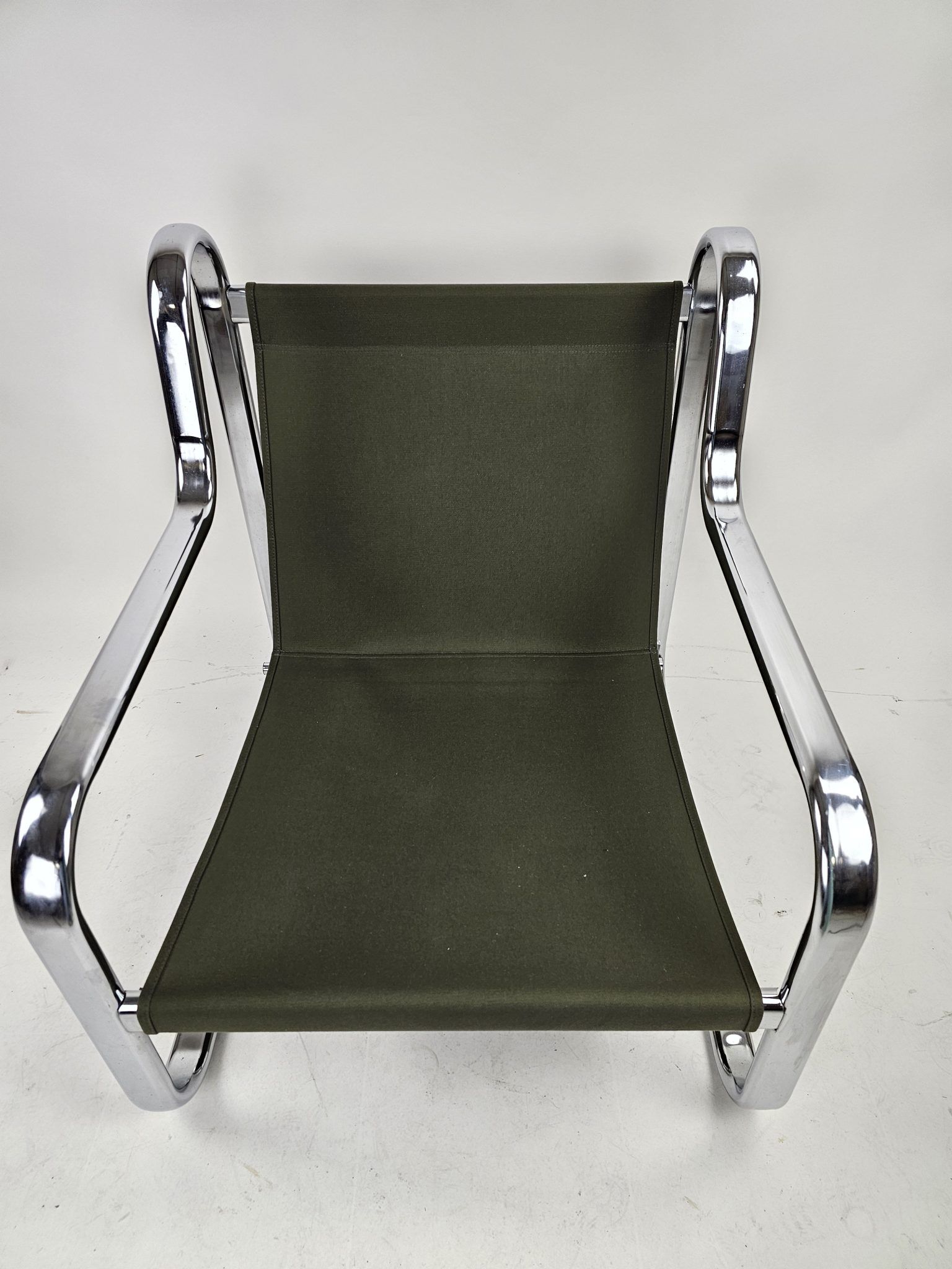 Set of 2 Italian chairs in chrome frame and completely reupholstered