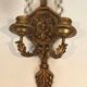 Important Pair of Gilded Carved Wood Wall Lights with Crystal Garlands