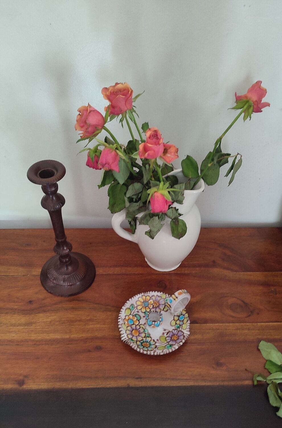 V.Pinto ceramic candle holder, Vietri. floral decor