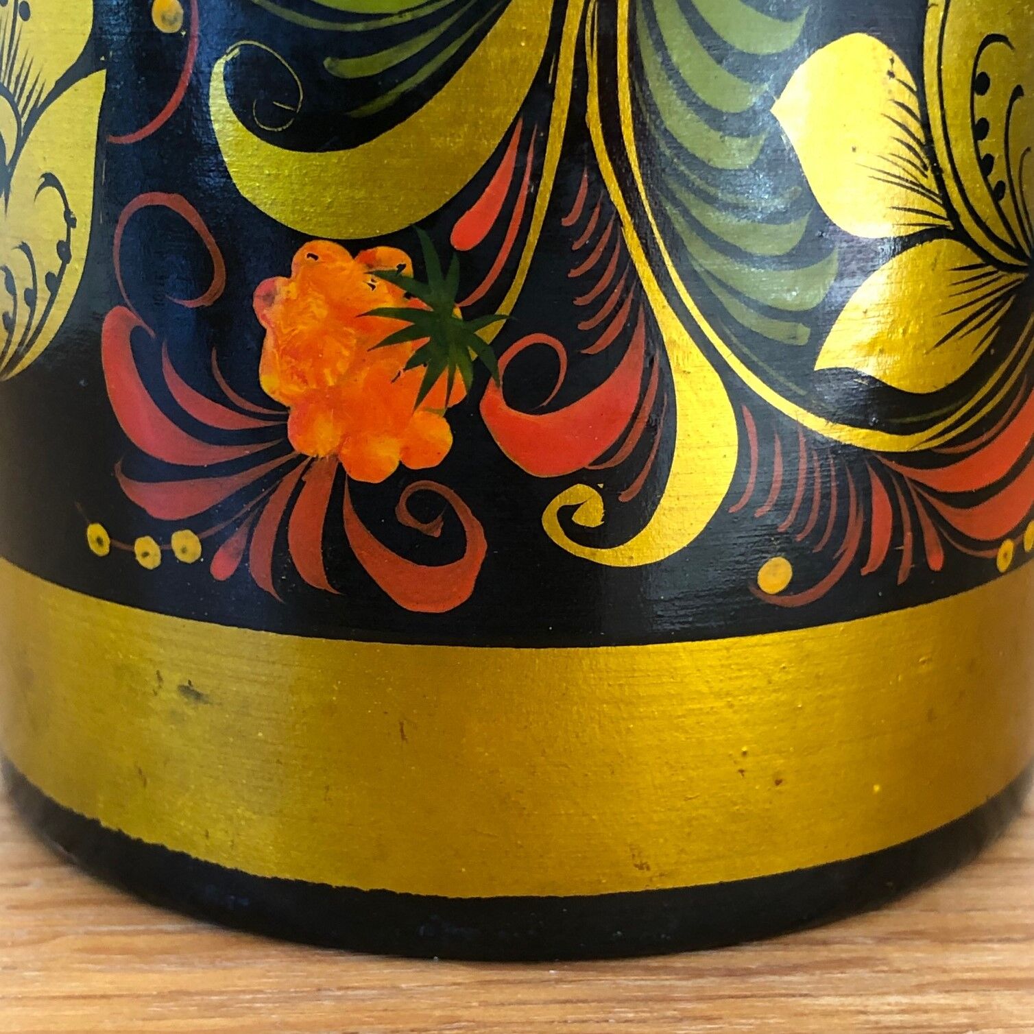 Khokhloma painted Russian wooden vase