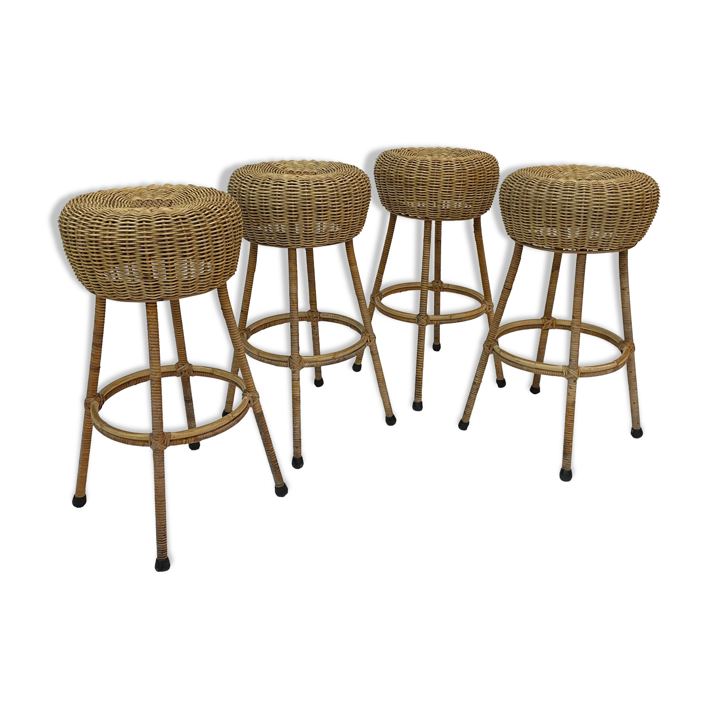 Set of four vintage rattan bar stools 1960 Nederland Design