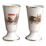 Paire de mazagrans en porcelaine de Limoges décor voitures anciennes