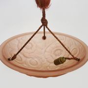 Antique chandelier, Art Deco floral basin pendant light 1 light, in pink glass paste. 1930s