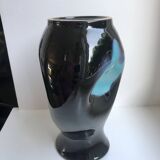 free-form design vase in black and blue ceramic from the 70s