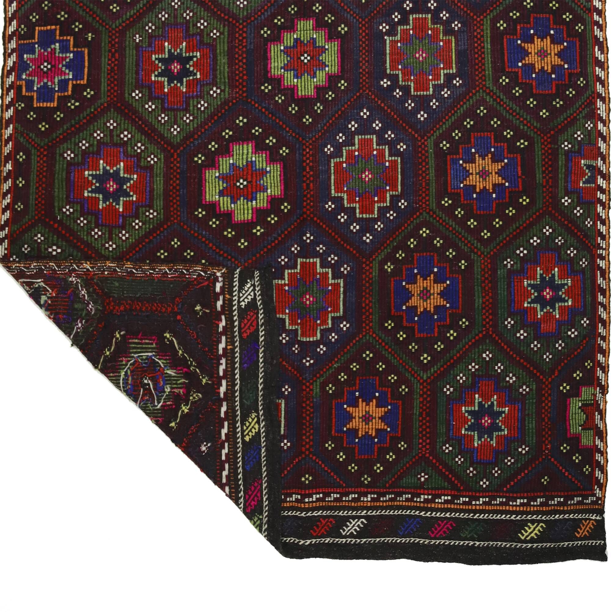 Turkish Kilim Yuruk Vintage 184x310 cm Geometric Red Green Pink