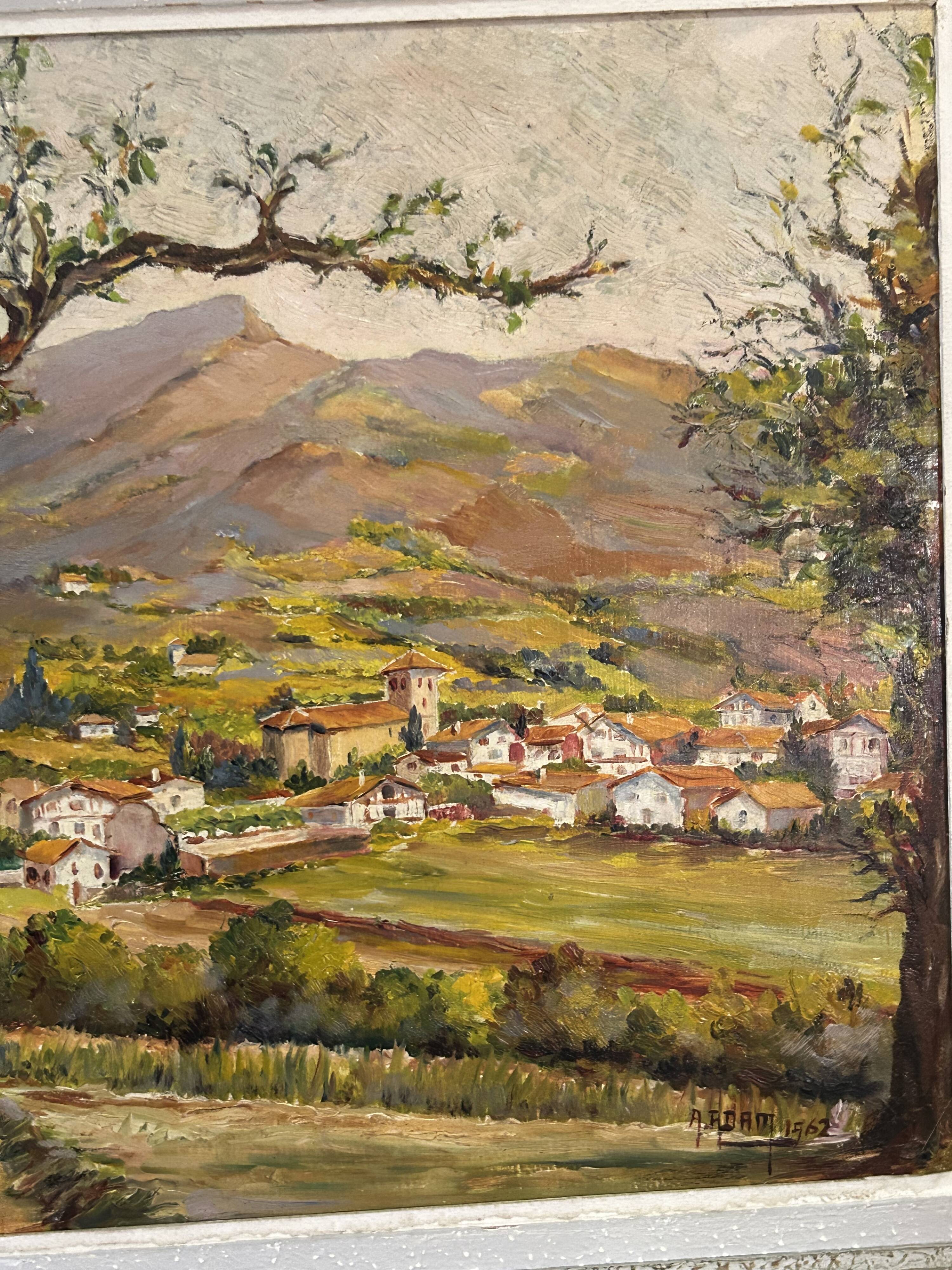 Oil on panel View of a village in the South of France signed A. Adam 1962