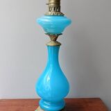 Pied de lampe opalin bleu et bronze