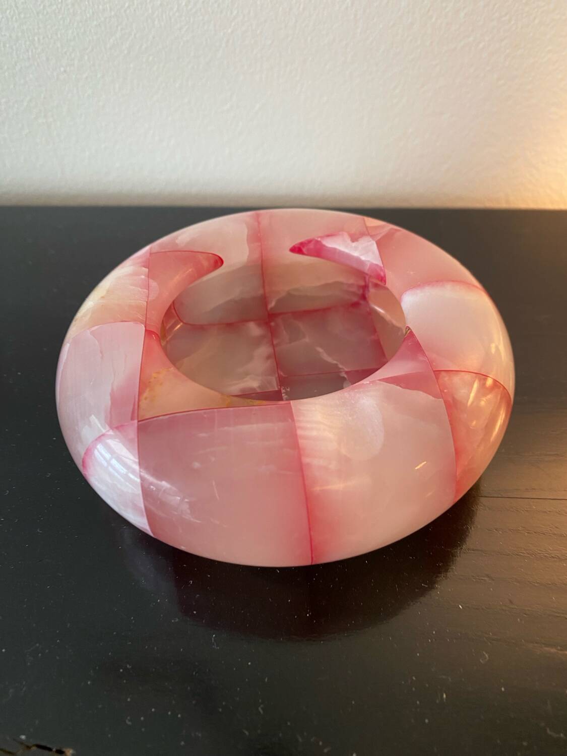 Pink and white onyx ashtray