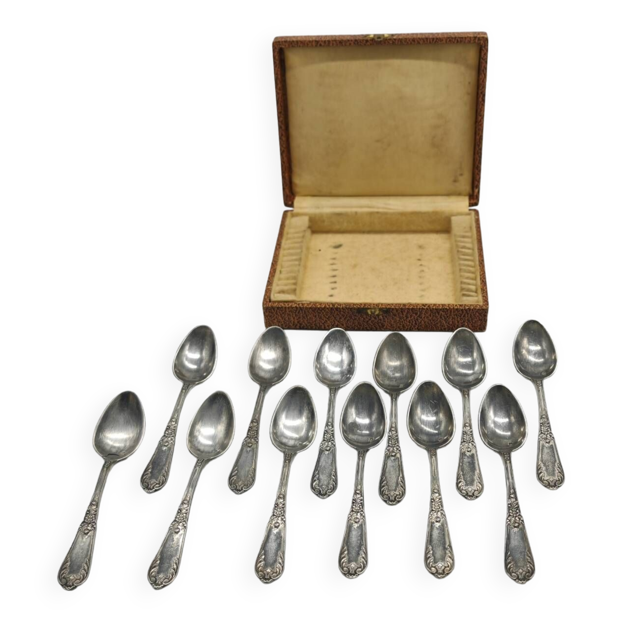 Set of 12 small spoons in silver metal, rocaille style