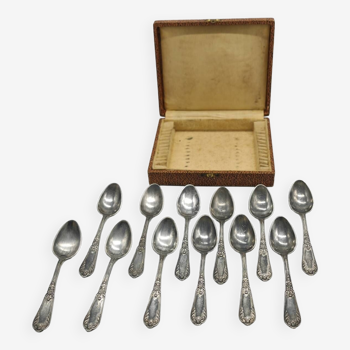 Set of 12 small spoons in silver metal, rocaille style