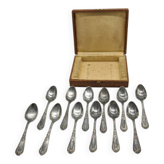 Set of 12 small spoons in silver metal, rocaille style