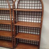 Pair of bamboo and rattan bookcases