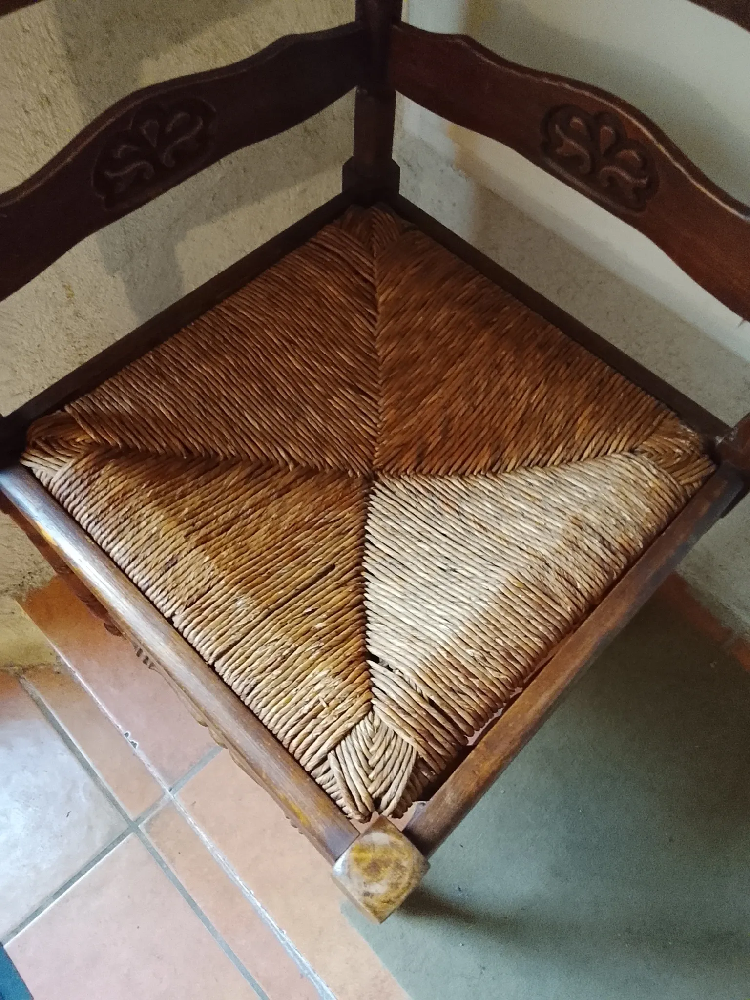 Vintage corner armchair, provencal rustic style