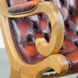 Red flame-grained English cow leather chesterfield armchair