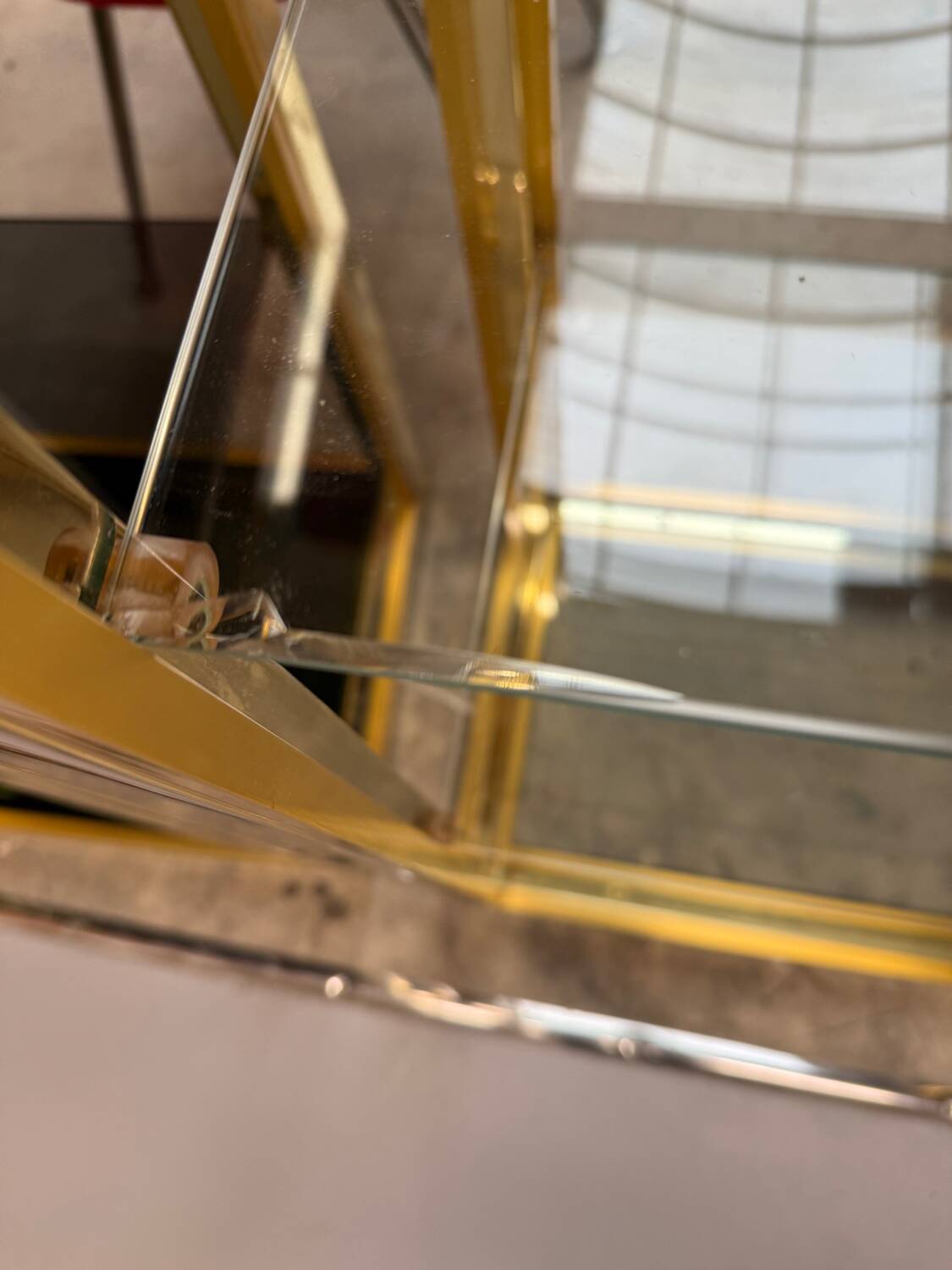 Pyramid Shelf, Hollywood Regency design, Gold Brass, Smoked Glass, 1960s