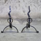 Pair of vintage wrought iron modernist andirons