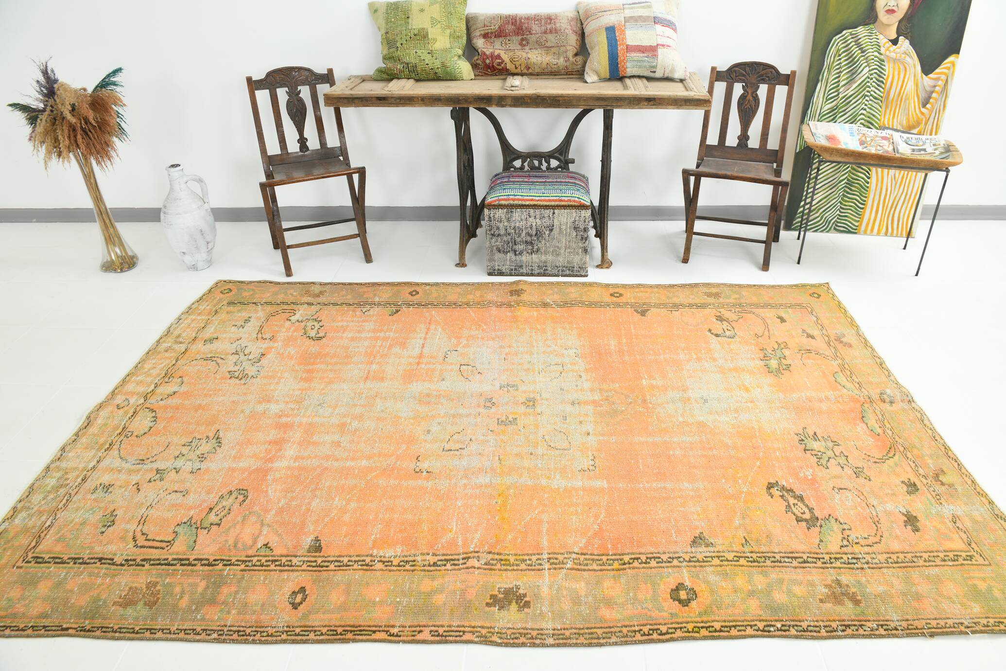 6x9 Shades Of Peach Orange Handmade Wool Oriental Turkish Rug, 180x286Cm