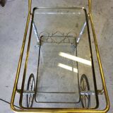 Desserte a roulettes en alu laiton et verre 1960