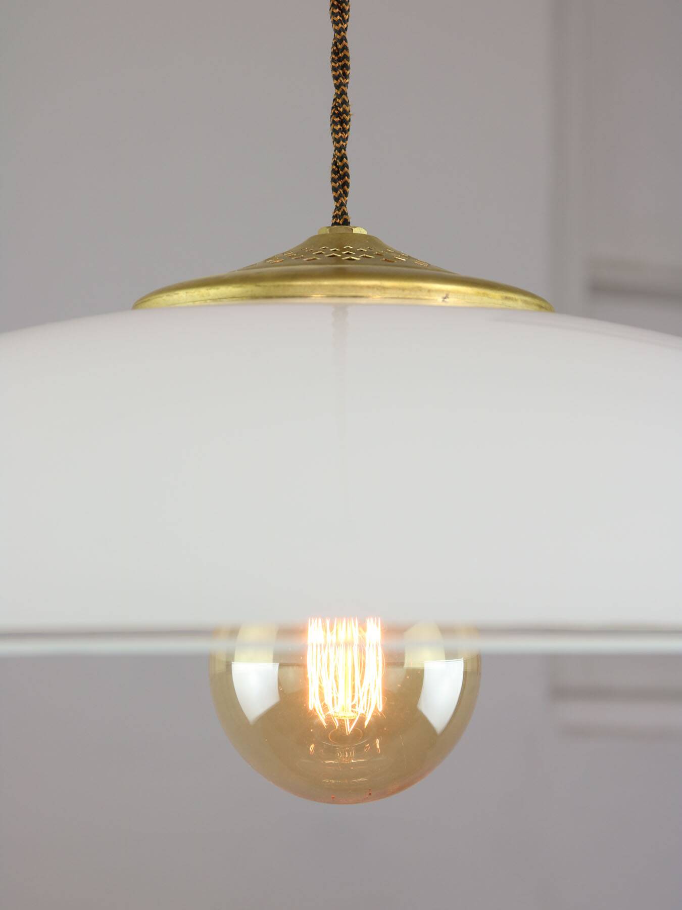 Mid-Century Italian Saucer Glass and Brass Pendant Lamp