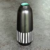 Upsala Ekeby Ceramic Vase – Black with Striped Pattern – Turquoise Interior –