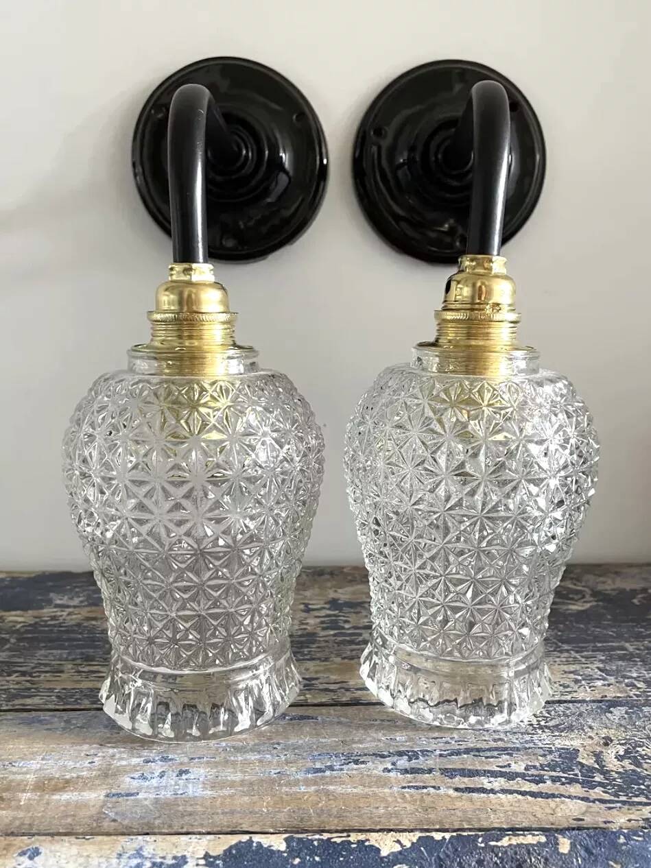 Pair of vintage chiseled glass sconces