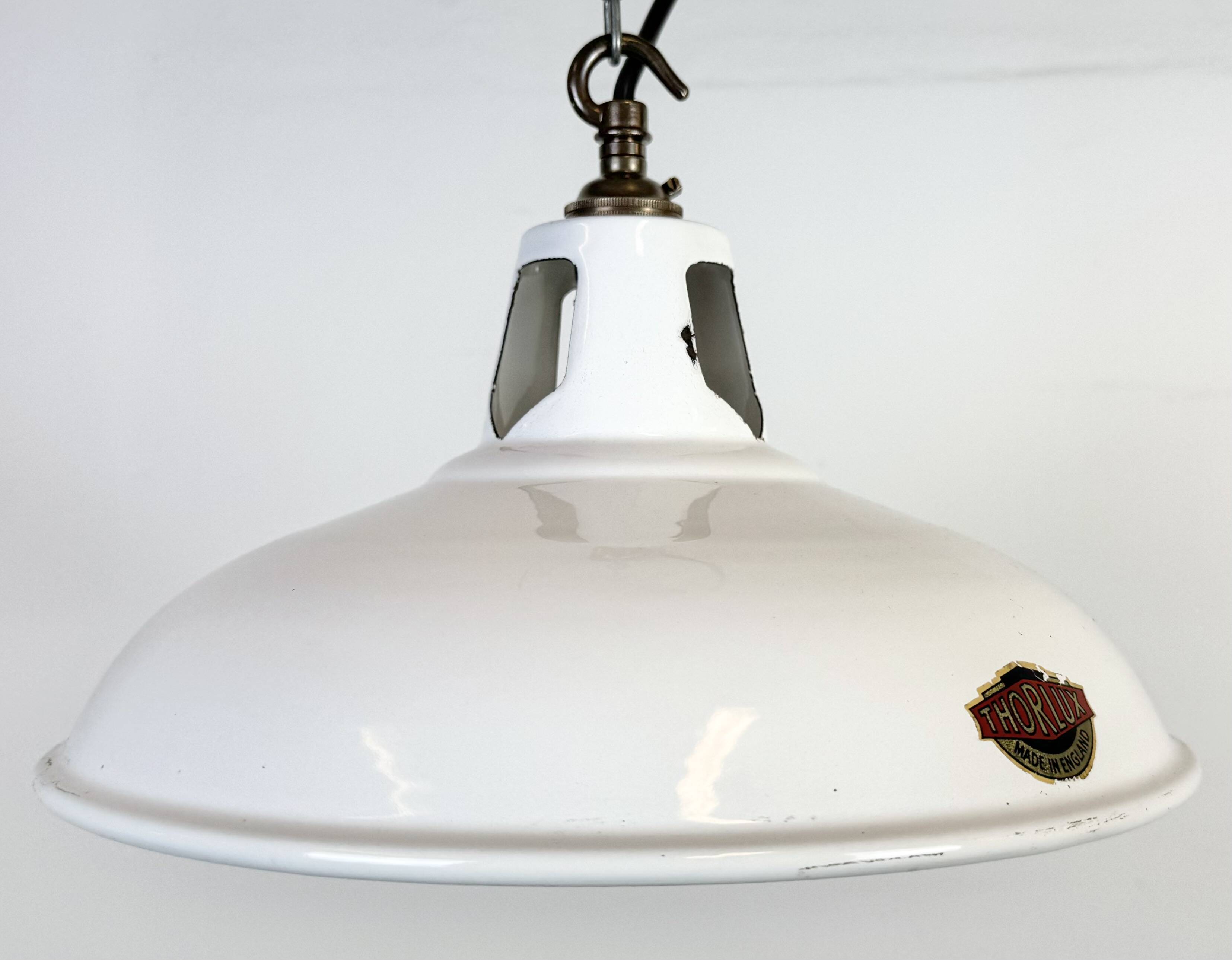 Industrial White Enamel Factory Pendant Lamp from Thorlux, 1960s