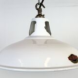 Lampe à suspension industrielle en émail blanc de Thorlux, années 1960