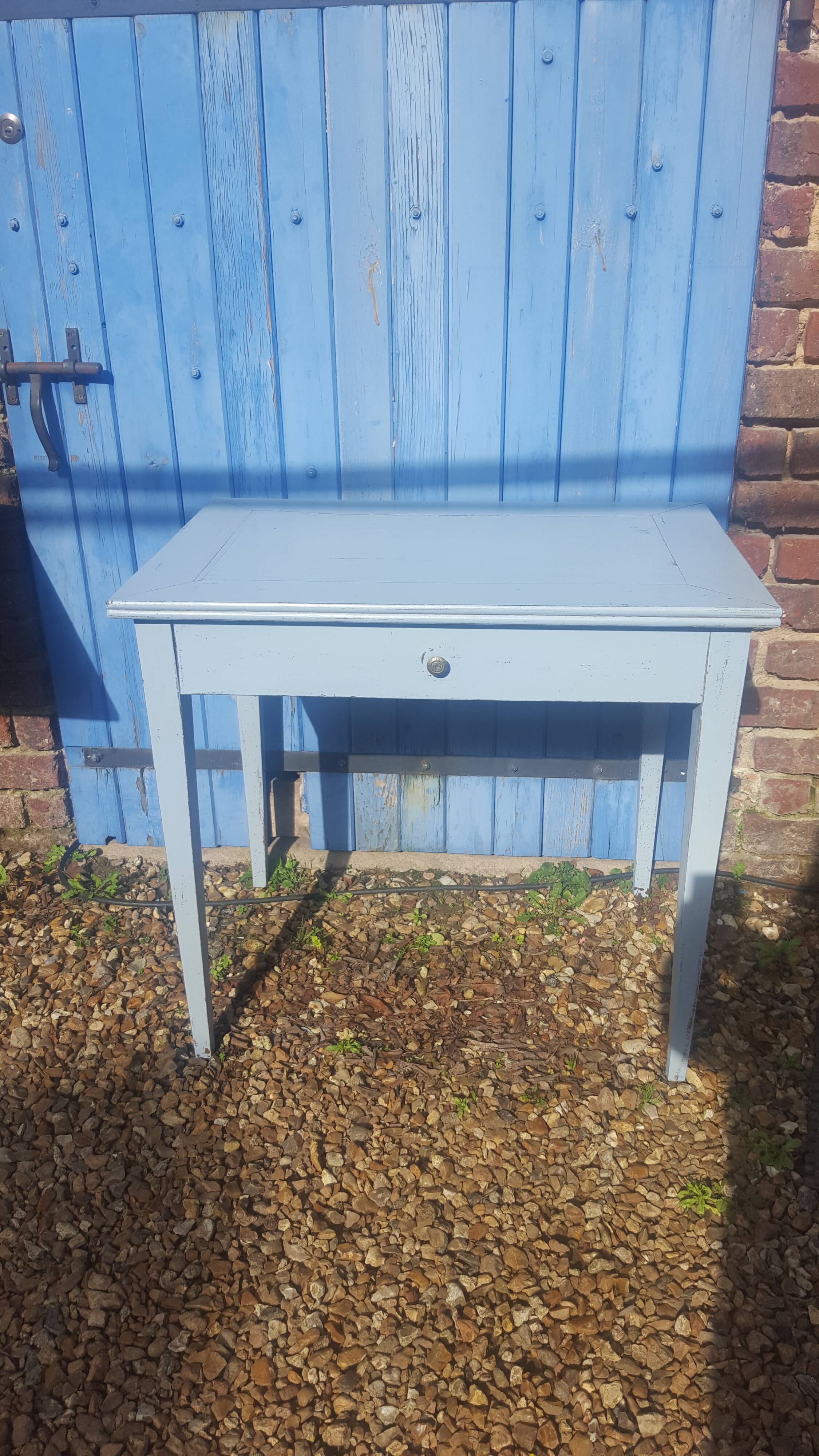 Small sky blue patina farm table