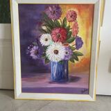 Tableau peinture à l'huile bouquet de fleurs signé Stella