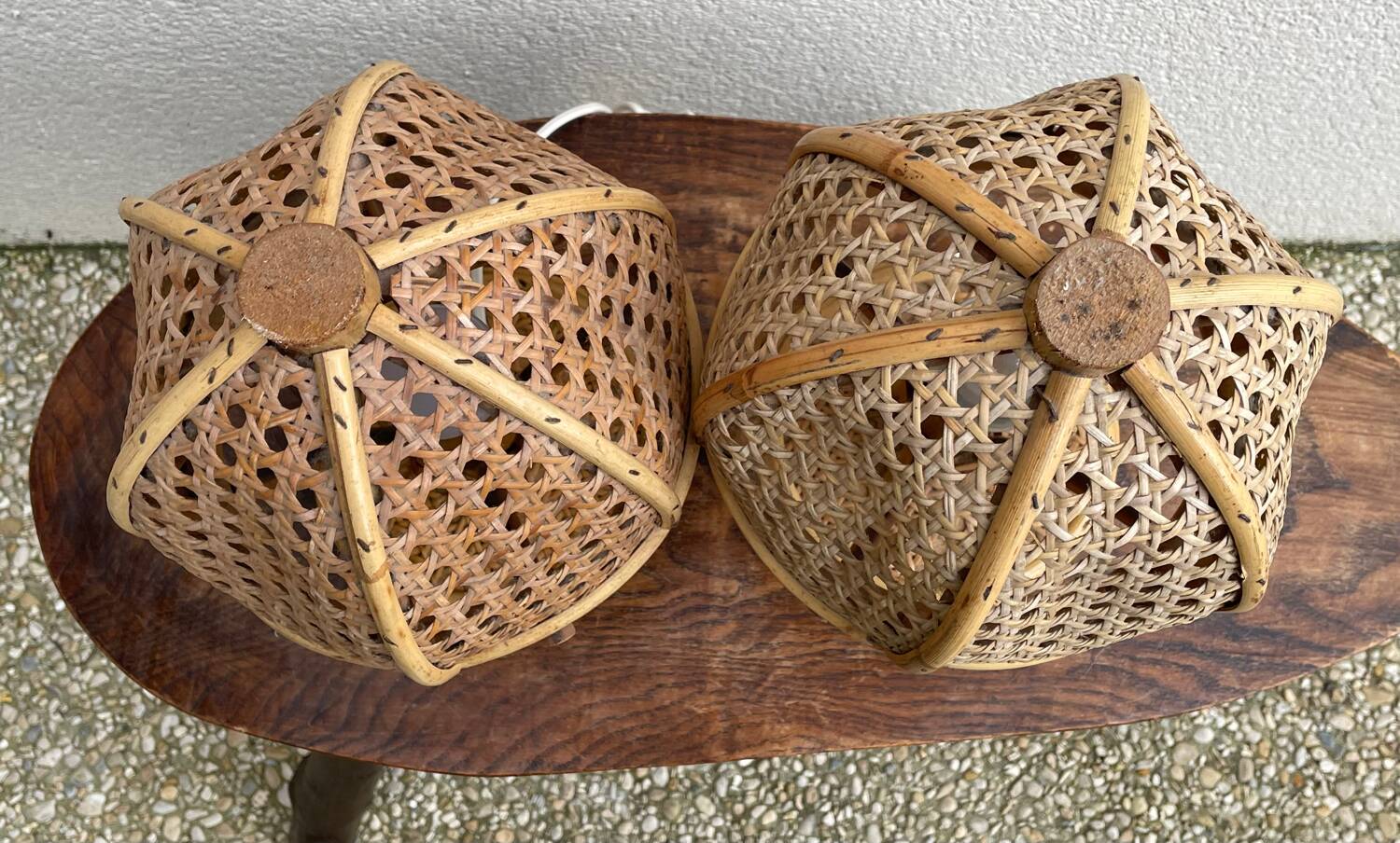 Pair of Italian rattan lamps