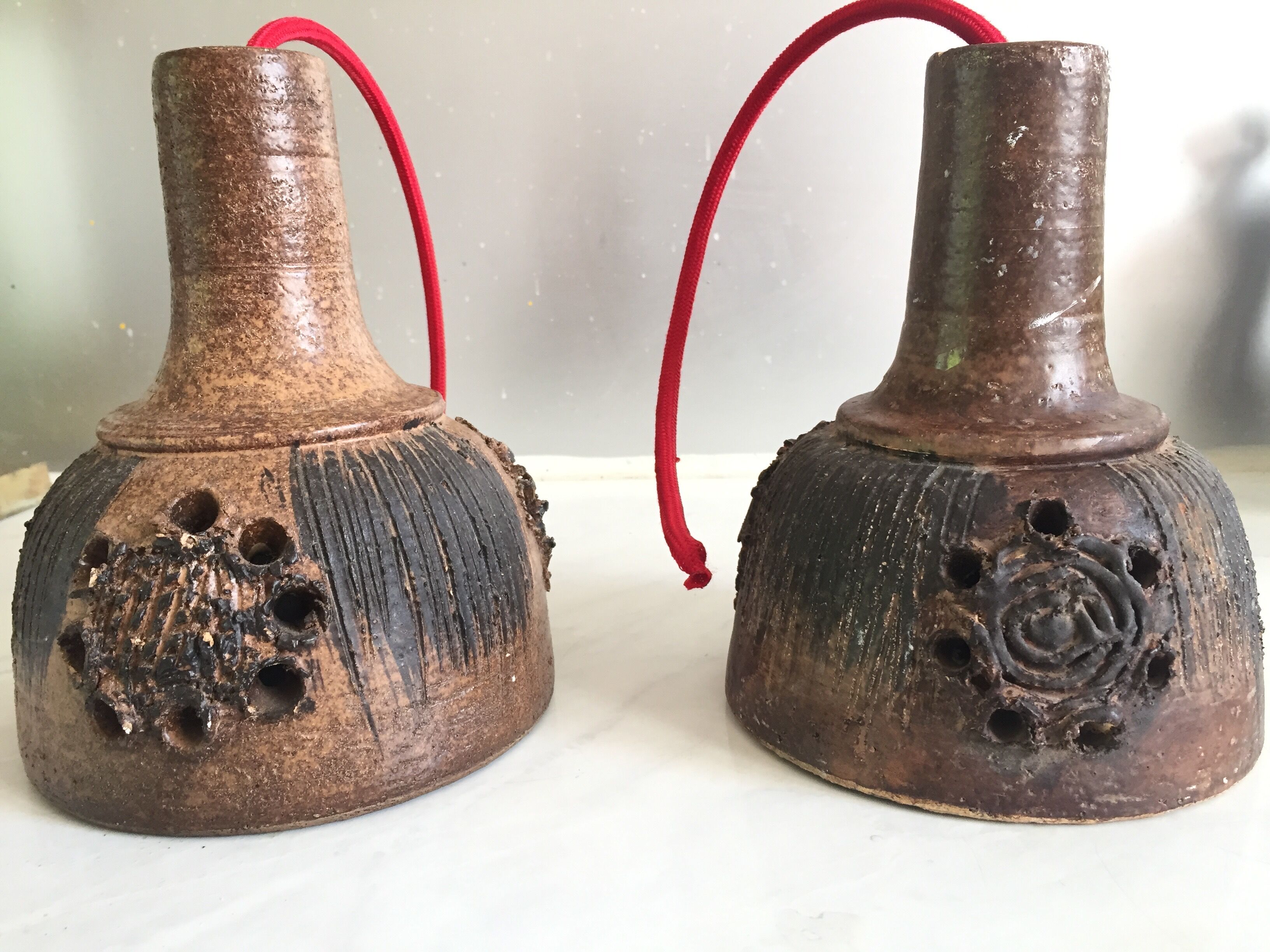 Pair of lava-colored ceramic pendant lights, Denmark 1970