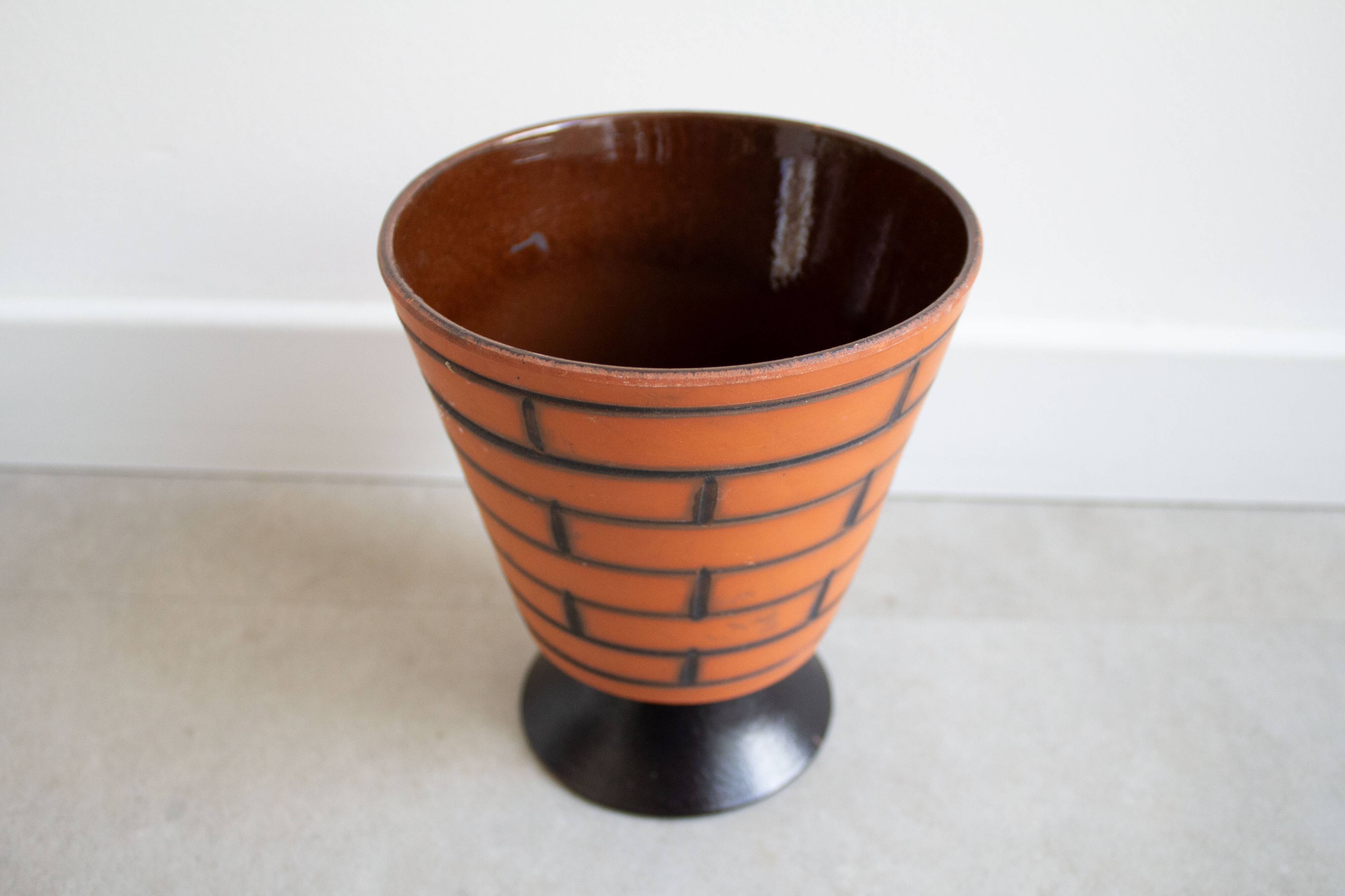 Vintage terracotta ceramic diabolo planter / flower pot