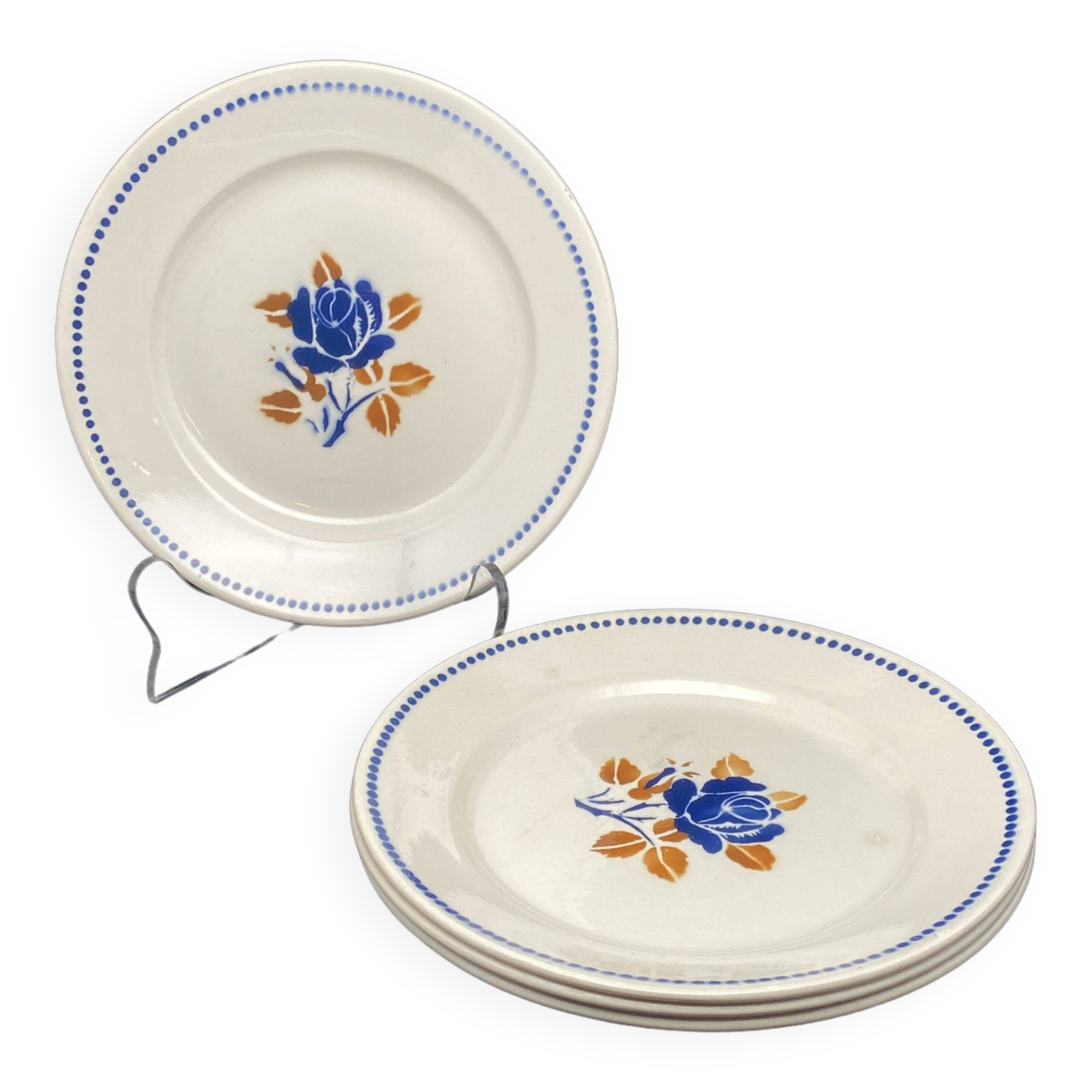 Assiettes plates badinviller vintage roses marine