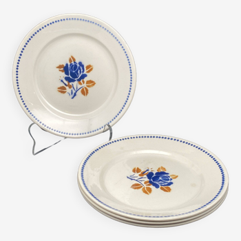 Assiettes plates badinviller vintage roses marine