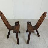 Spanish brutalist stool set, 1950s