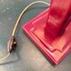 Bordeaux red leather desk lamp from Tanneur, vintage.