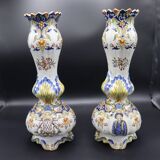 Paire de vase peints à la main "Rouen" Faïence 1910