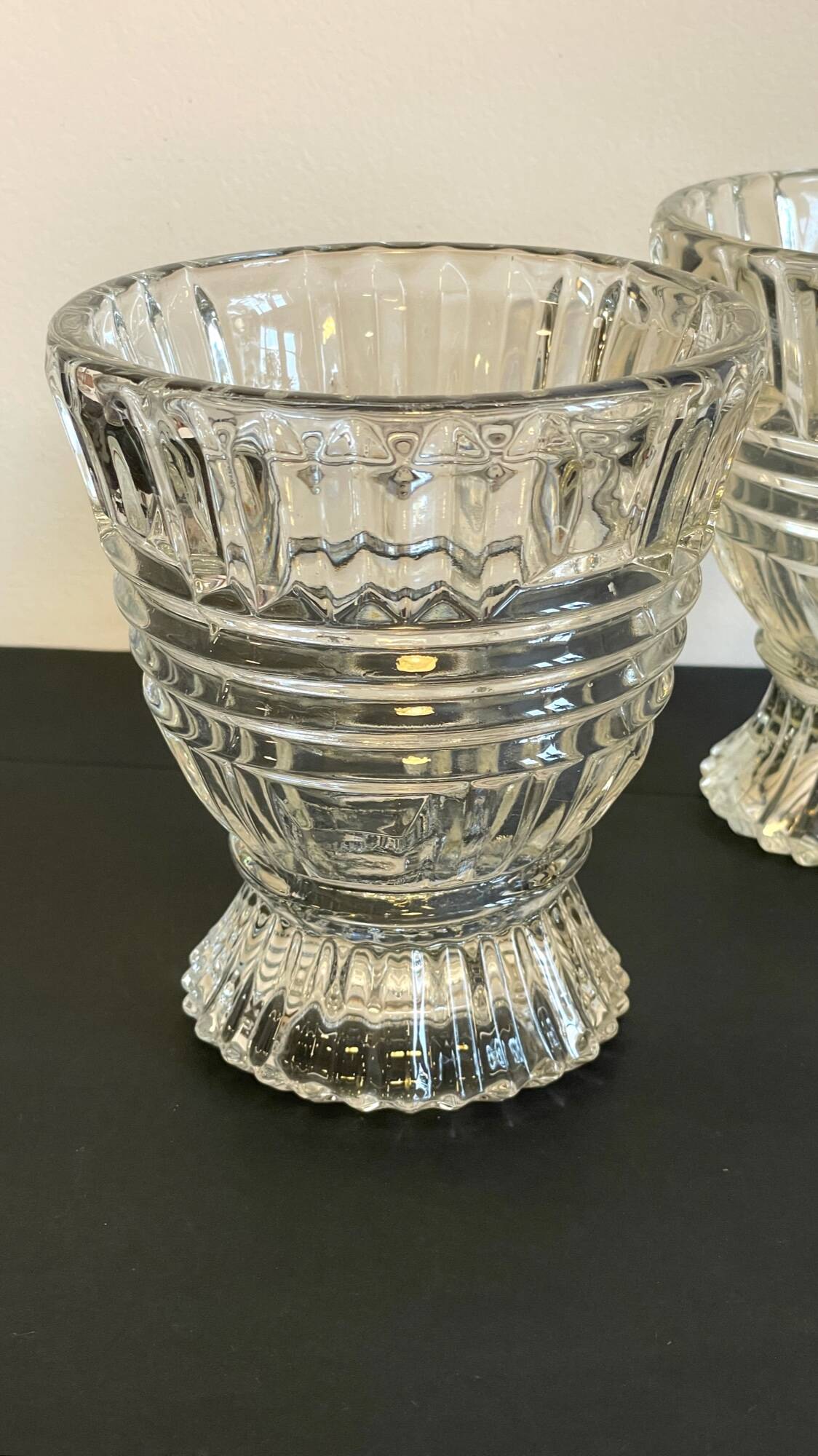 Paire vases géométriques semi-cristal vintage