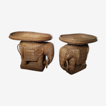 Pair of rattan elephant tables