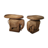 Pair of rattan elephant tables