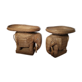 Pair of rattan elephant tables