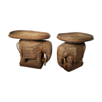 Pair of rattan elephant tables