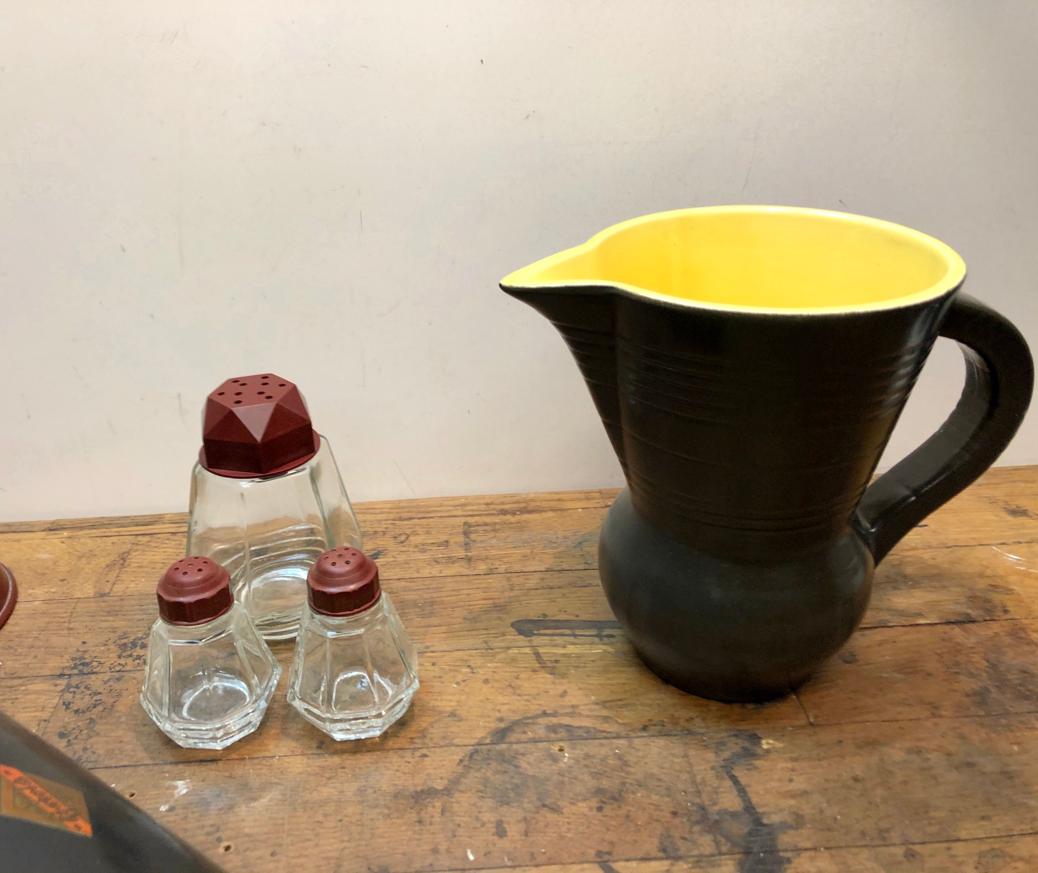 Digoin Sarreguemines vintage black lead ceramic pitcher 60s