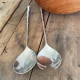 Silver metal service cutlery, bamboo model