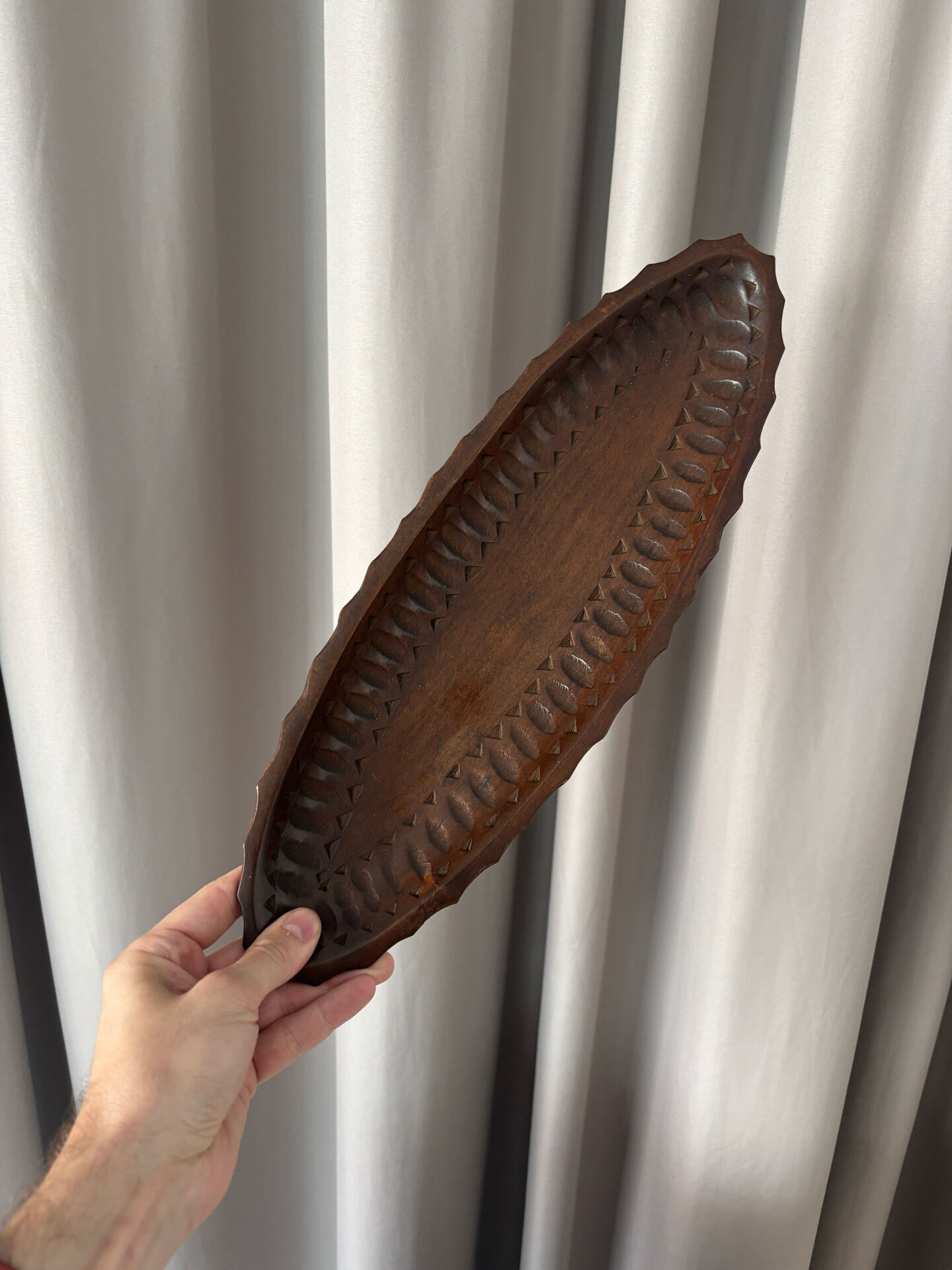 Hand-Carved Brutalist Wooden Centerpiece, 1970s