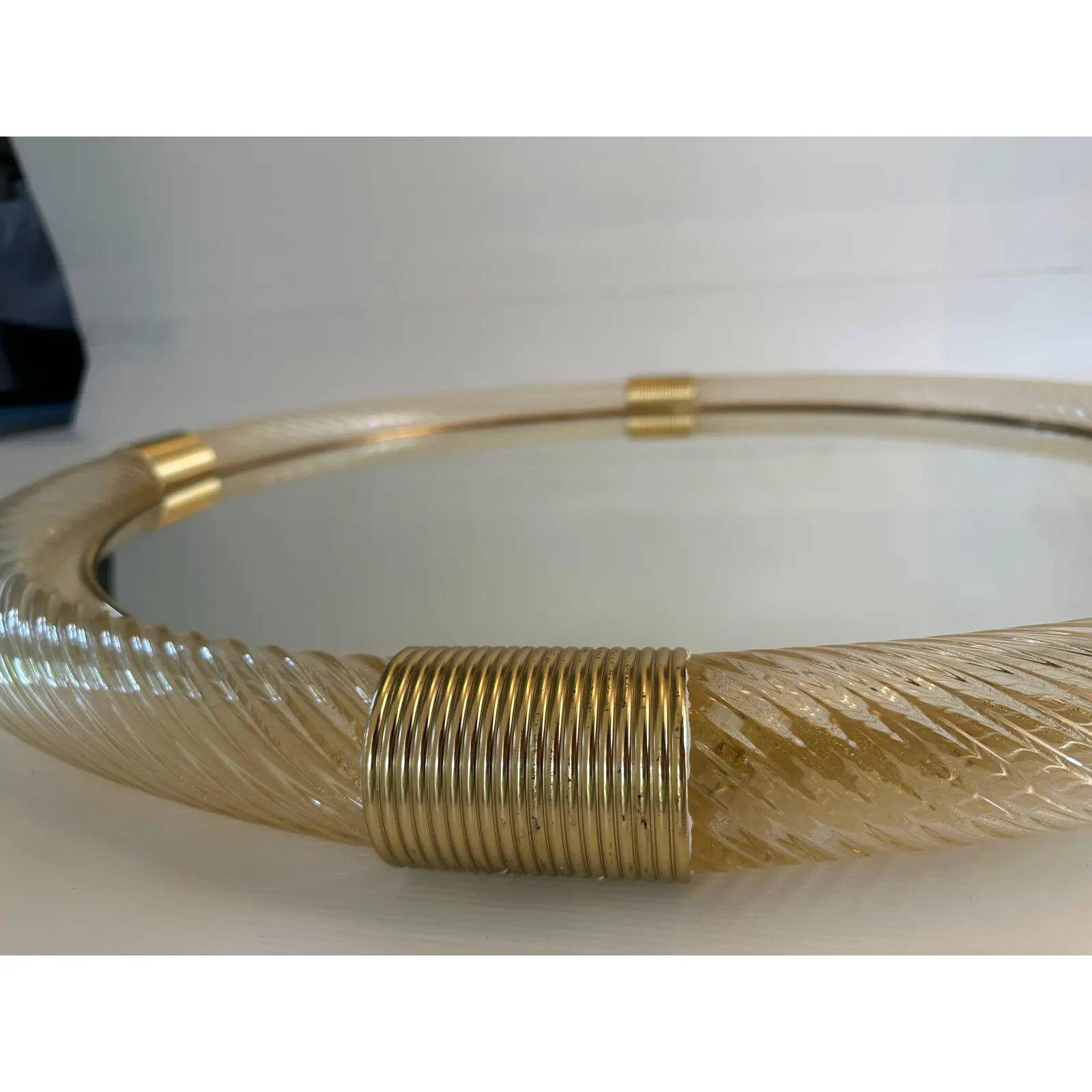 Elegant Round Gold Murano Mirror, Barovier Style