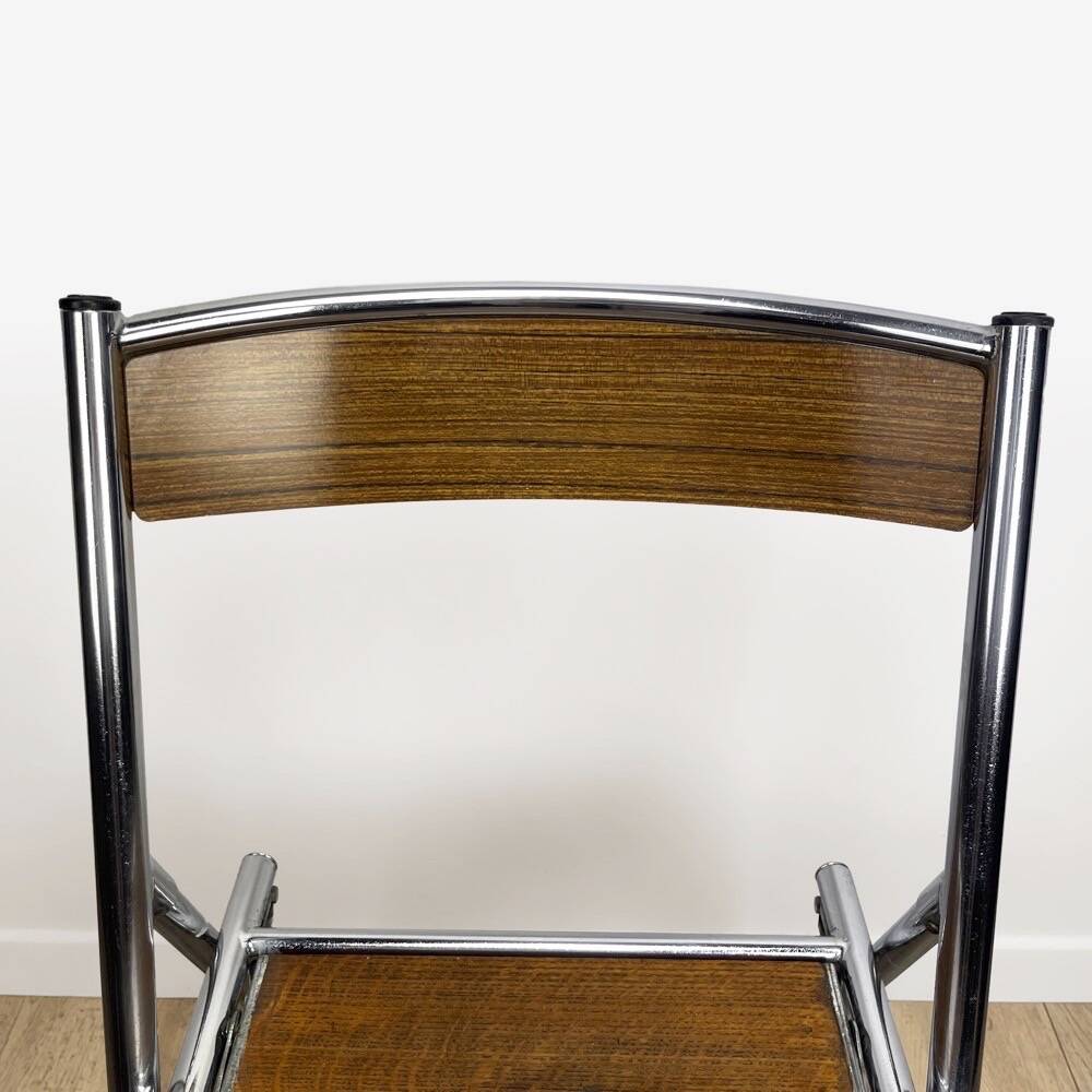 Metal wood and Formica office step stool chair from the 1950s