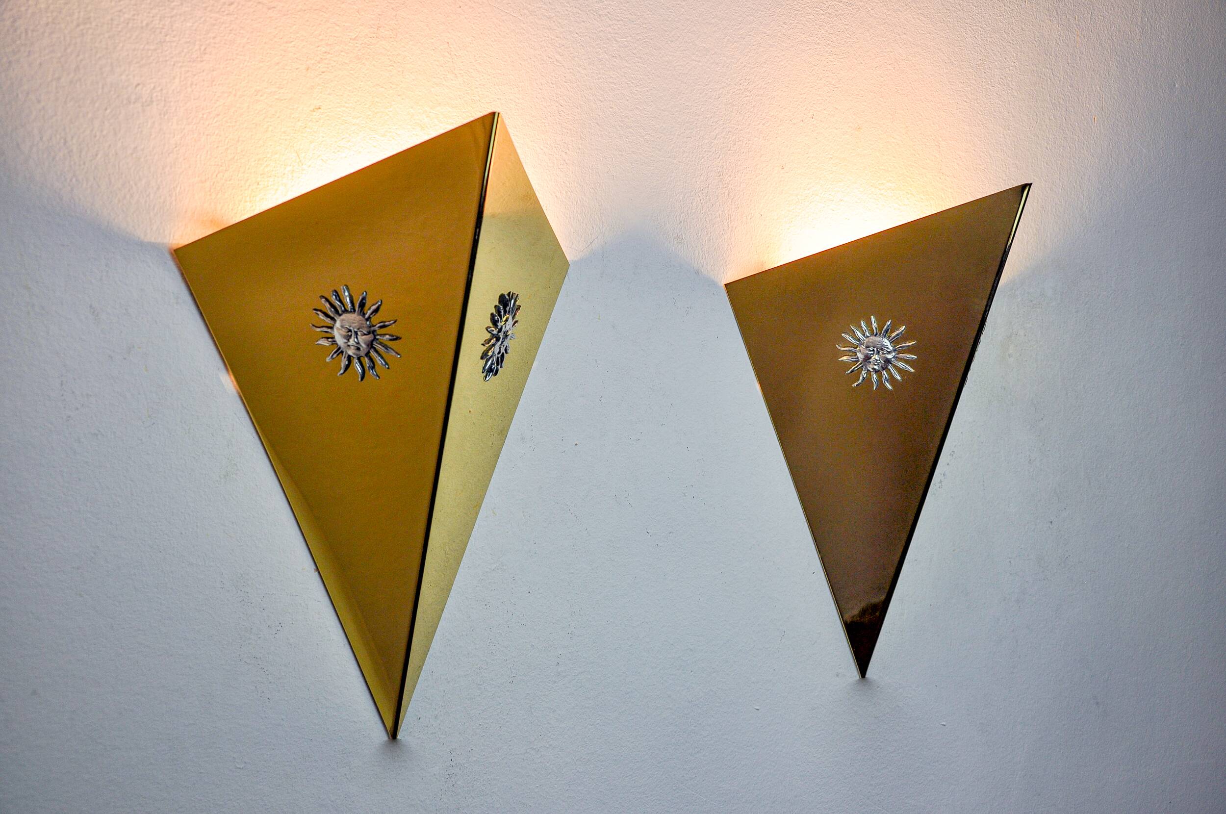 Pair of “Soleil” wall lights by Italo Valenti, brass and silver, Spain 1970