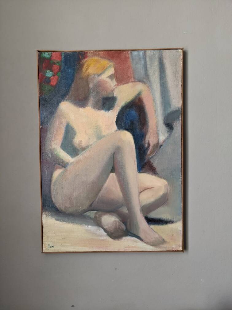 Oil on canvas portrait contemporary painting pastel tones