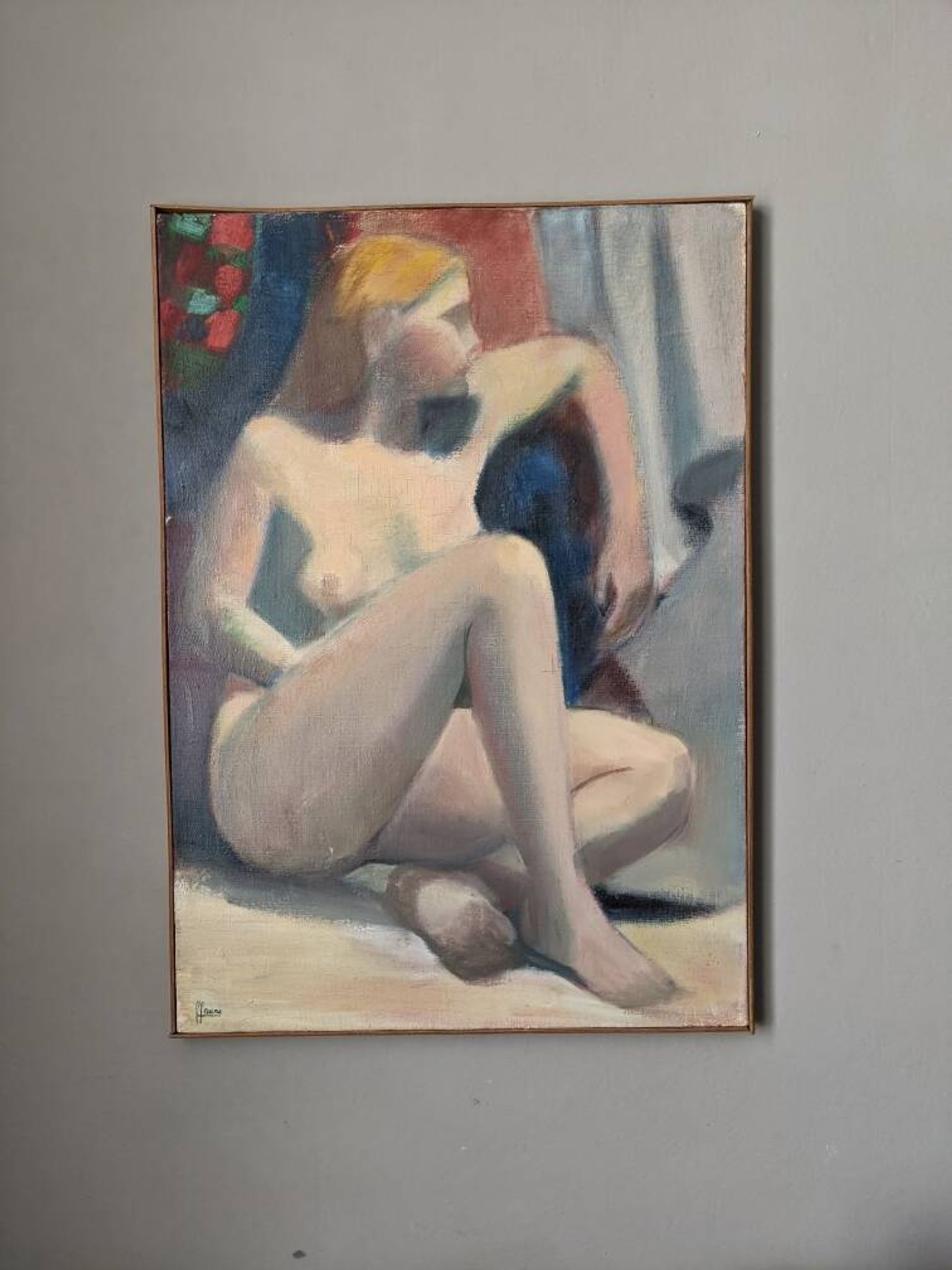 Huile sur toile portrait tableau contemporain tons pastel